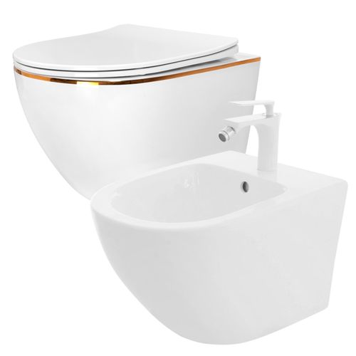 Toilet bowl WC Carlo Flat Mini Gold Edge Rimless + Bidet Carlo Mini